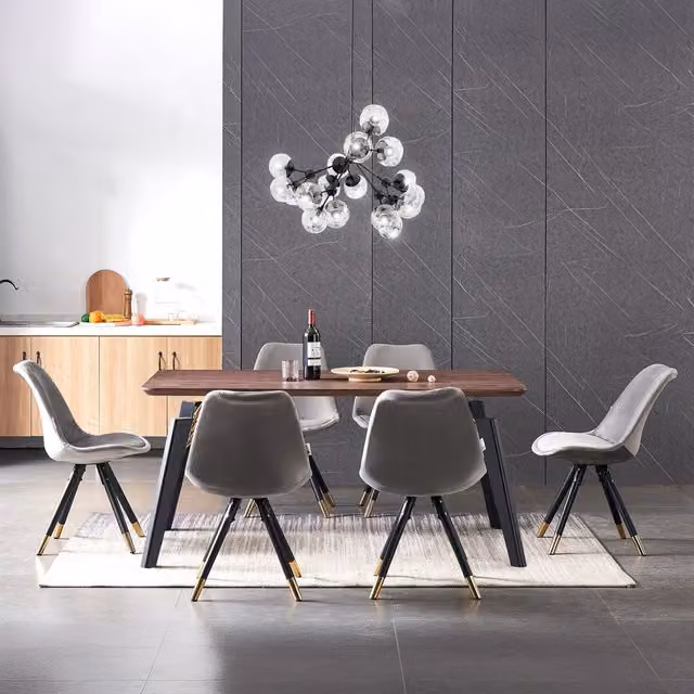 Life Interiors Sofia Cosmo LUX Modern Rectangular Dining Set with Table and 6 Chairs in Dark Grey, Black and Gold
