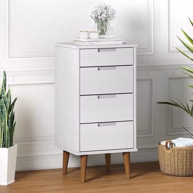 Berkfield Home MOLDE White Solid Wood Pine Drawer Cabinet W/D/H: 40 x 35 x 82 cm – 1