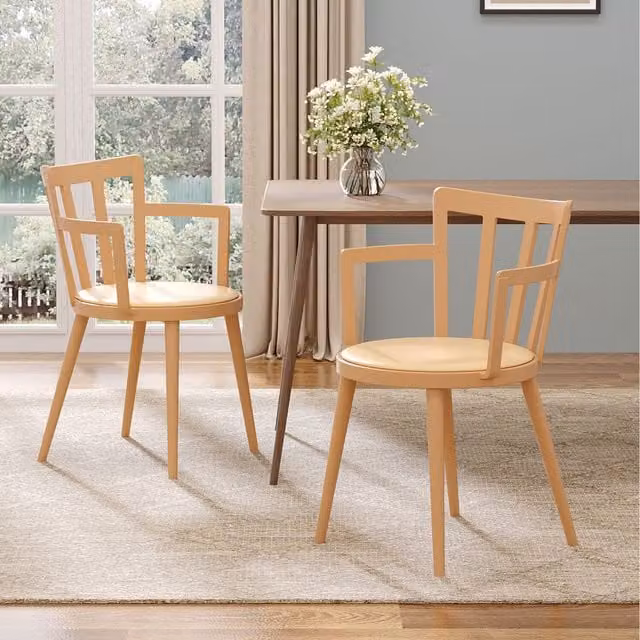 Livingandhome Set of 4 Orange PU Leather Padded Dining Chairs with Armrests