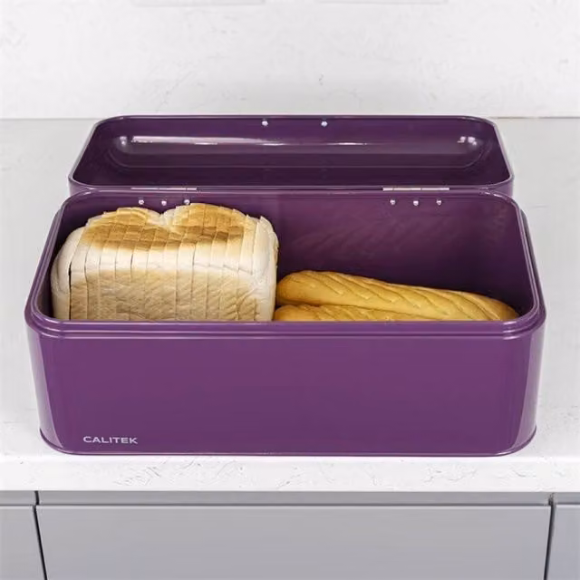 CALITEK Vintage Style Ventilated Metal Bread Bin, Purple