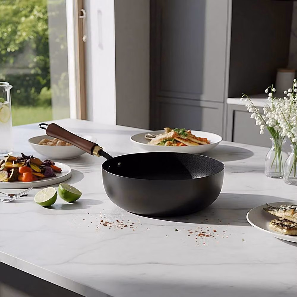 Pawnora Black Cast Iron Deep Wok Cooking Fry Pan, Diameter: 26 cm – 4