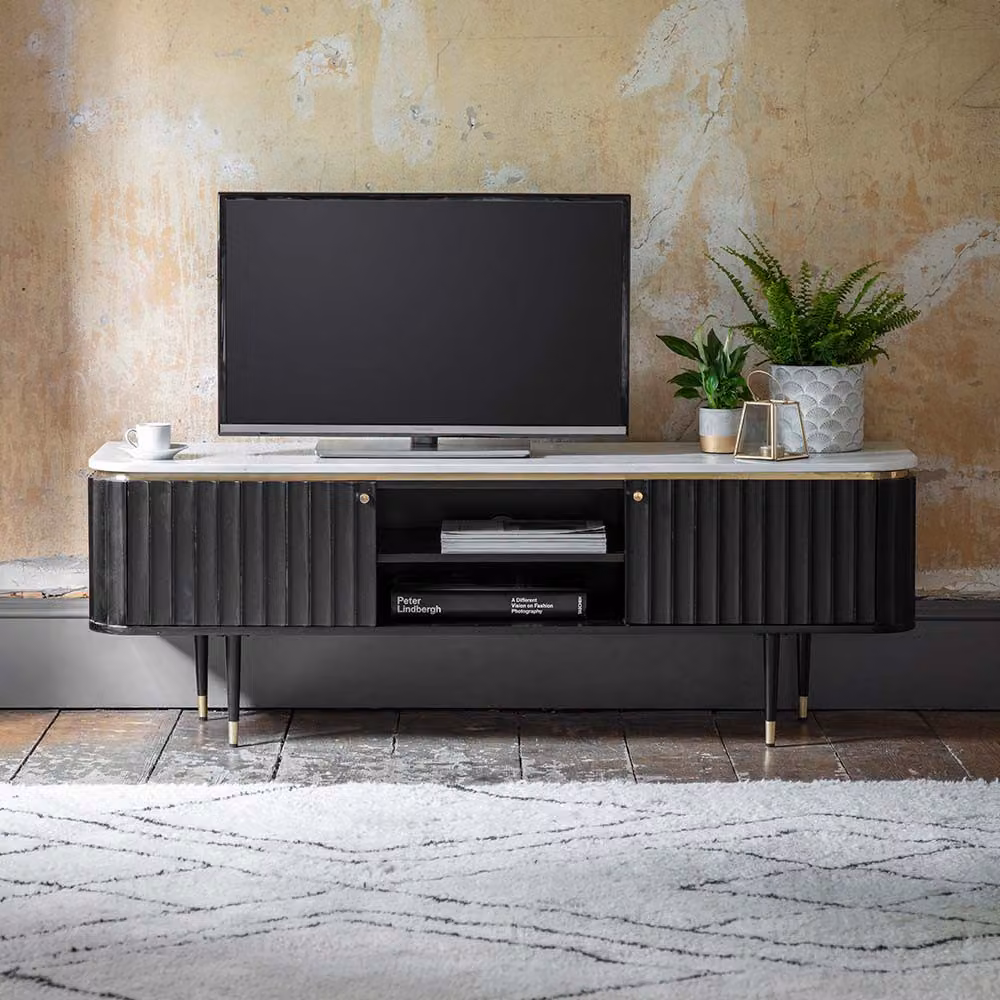 Atkin & Thyme Flute Marble Media Unit in Black, White and Gold