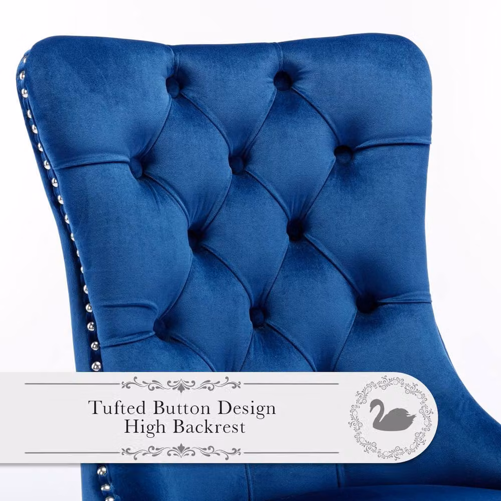 Modern Home Touch Winchester Set of 4 Blue Velvet Upholstered Dining Chairs with Silver Chrome Legs – 4