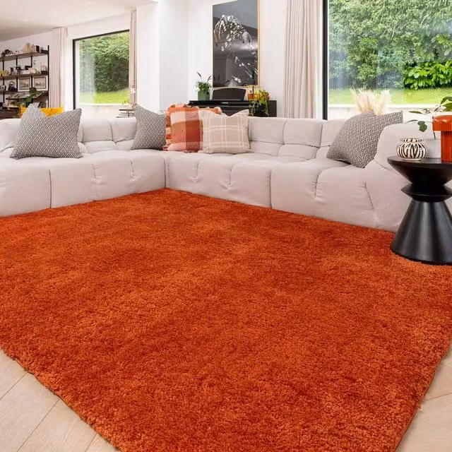 Kukoon Moroccan Shaggy Rug, Machine Washable Polyester Bedroom Mat in Orange, W/D/H: 120 x 170 cm