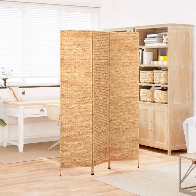 Berkfield Home 3-Panel Water Hyacinth Room Divider in Brown, W: 122 cm, H: 180 cm