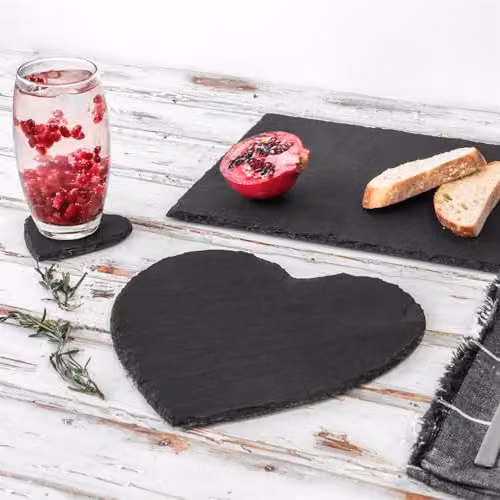 Argon Tableware Heart Slate Placemats, Black Natural Stone, Pack of 12, W: 25 cm – 6