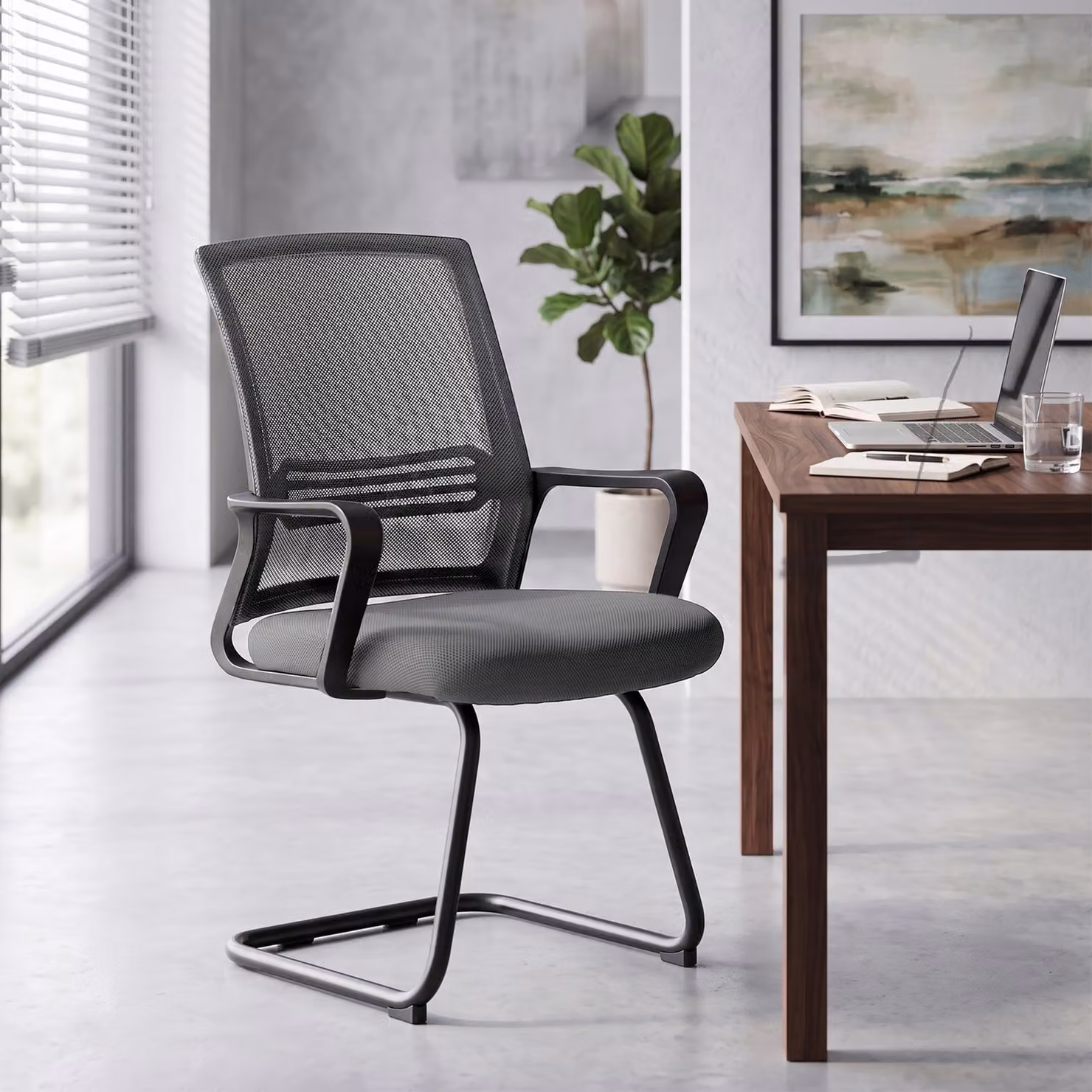 HOMCOM Ergonomic Padded Meeting Office Chair with Sled Base in Dark Grey – 2
