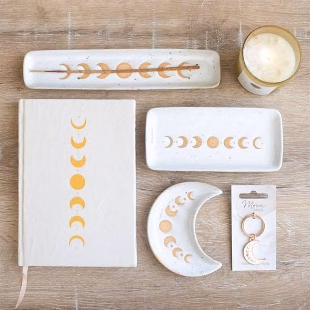 Uniqueful Moon Phase Ceramic Trinket Tray, White, Diameter: 17 cm
