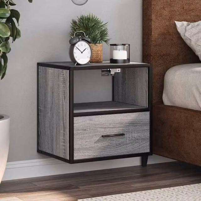 Berkfield Home Wall-mounted Bedside Cabinets, 2 Pack, Grey, W: 40 cm, D: 31 cm, H: 39.5 cm