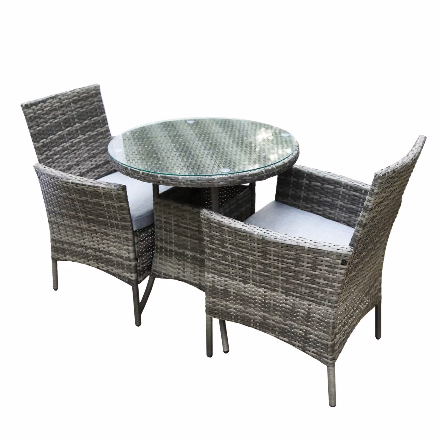 Home Garden Direct Judas 2-Seater Grey Rattan Garden Bistro Set with Glass Tabletop – 4