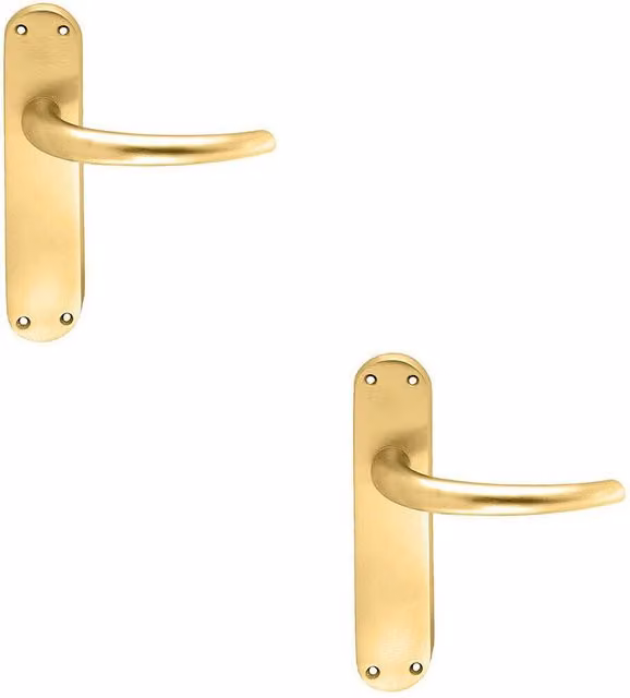 Loops 2x Pair Slim Round Bar Handles with Shaped Latch Backplate, Satin Brass, 185 x 40 mm