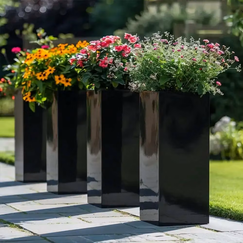 Woven Wood Tall Square Planter in Black with Galvanised Steel and Wood, Height: 75 cm, Width: 32 cm, Depth: 32 cm – 7