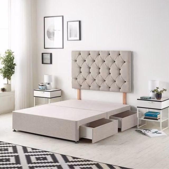 Somnior Beds Ltd Savoy Velvet Divan Bed Base with Drawers and Diamante Headboard in Silver and Black, W/D/H: 90 x 190 x 34.5 cm