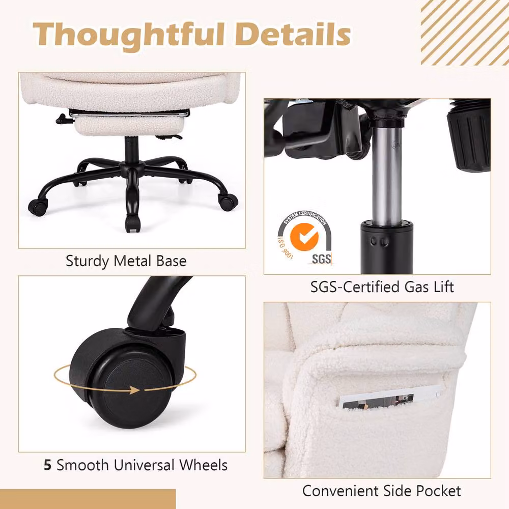 Gymax White Leather Executive Office Chair with Headrest and Foot Ring for Big and Tall Adults – 2
