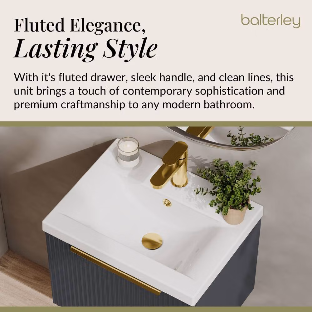 Balterley Front Wall Hung Single Drawer Vanity Basin Unit, Matt Dark Grey, Width: 50 cm – 3