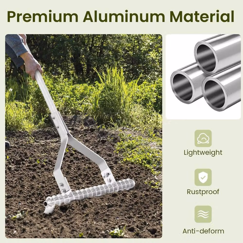 FLAVORA Silver Aluminium Garden Thatch Rake with 178 cm Long Handle – 4