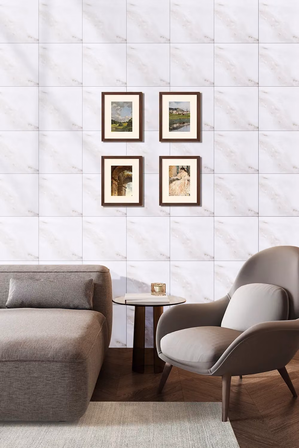 Living and Home 10pcs White Marble PVC Peel and Stick Wall Stickers, W/D/H: 40 x 40 x 0.16 cm – 2