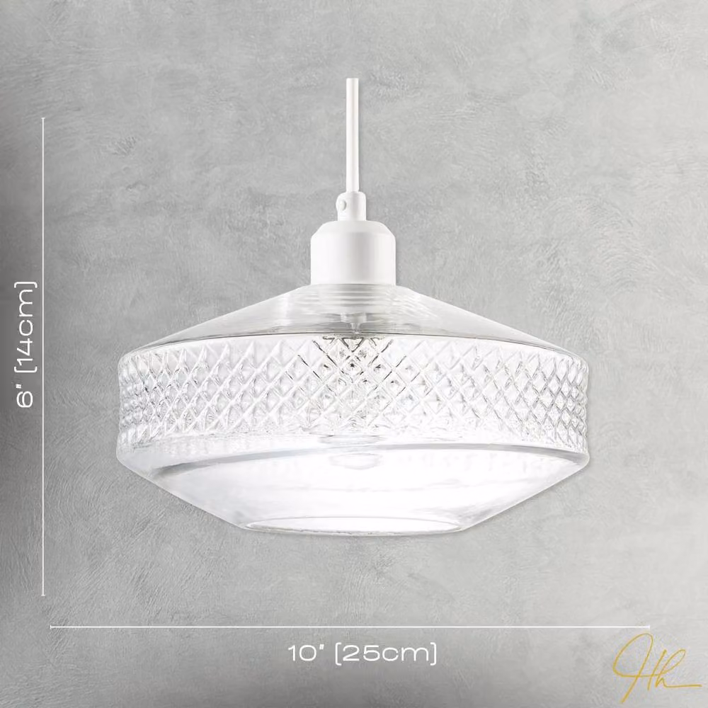 Happy Homewares Modern Round Glass Pendant Light Shade with 3D Shaped Diamonds in Transparent – 3