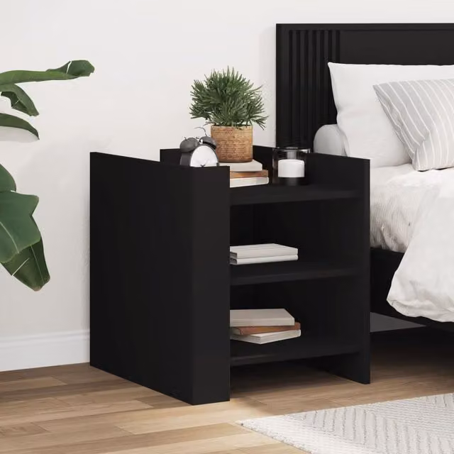 Berkfield Home Black Bedside Cabinet in MDF, W/D/H: 45 x 50 x 50 cm