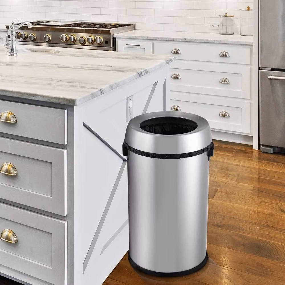 VOGREX Oval Stainless Steel Open Top Kitchen Waste Bin in Silver – 2