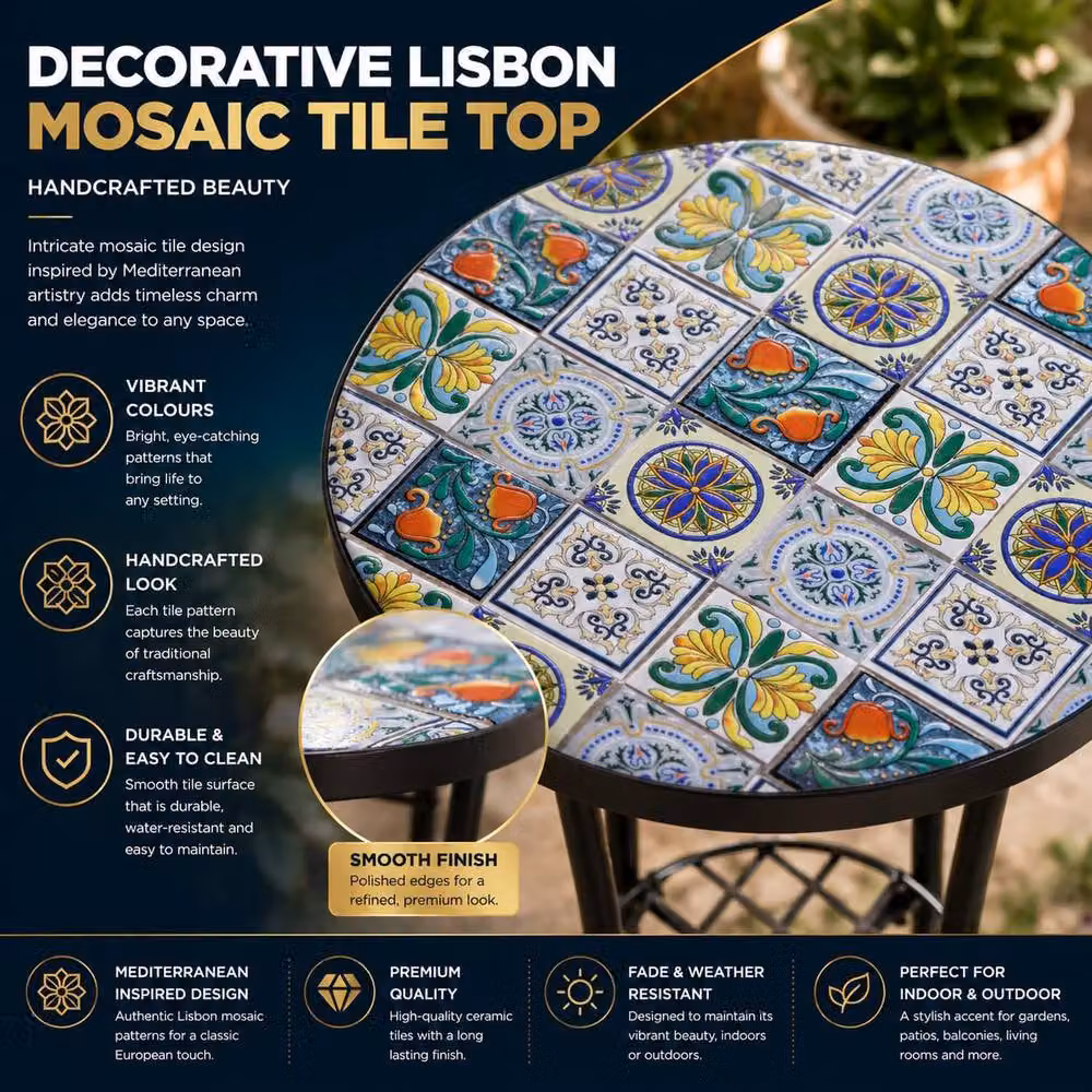 Shatchi Multicolour Mosaic Plant Stand Side Table with Ceramic Tile Top, W/D/H: 35 x 35 x 35 cm – 3