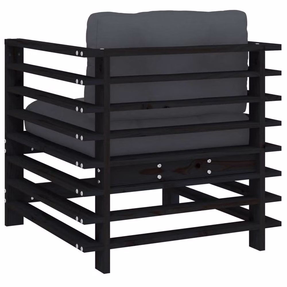 Berkfield Home Set of 2 Rustic Black Solid Pine Garden Chairs with Cushions – 6