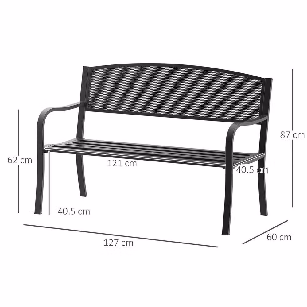 FORGEVIO Black Metal Garden Bench for 2 Adults – 2