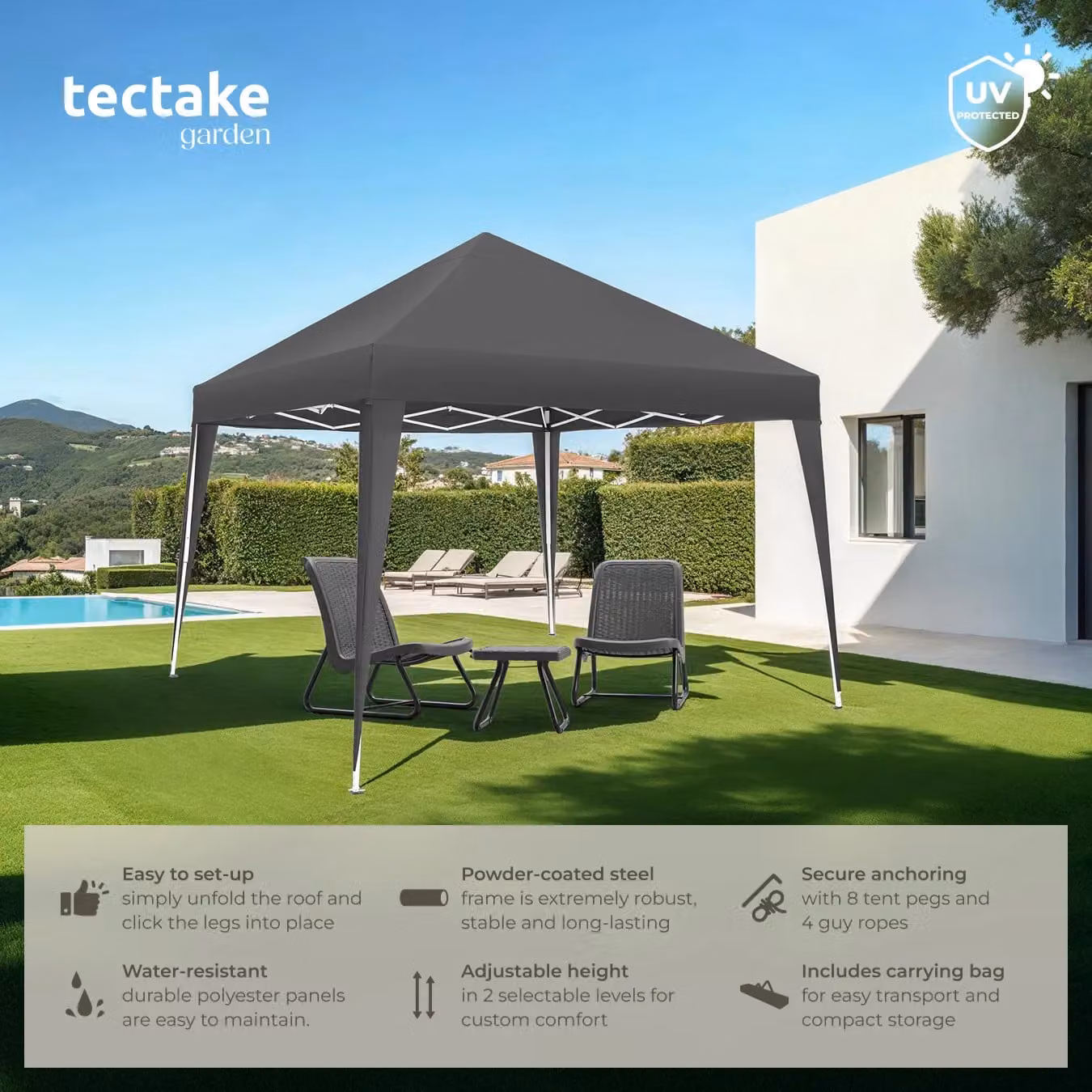 tectake Gazebo Linosa Grey, W/D/H: 300 x 300 x 225 cm – 2