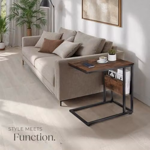 tectake Height Adjustable Bedside Table in Brown and Black with Industrial Design, W/D/H: 55 x 36.5 x 60 cm – 2