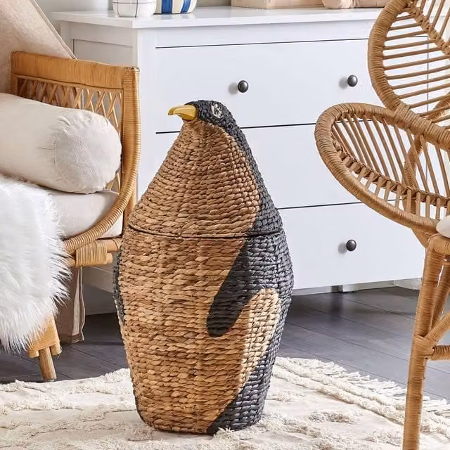 Wyld and Coco Penguin Wicker Toy Basket in Brown, Sand and Multicolour, W/D/H: 68.0 x 40.0 x 1.0 cm – 1