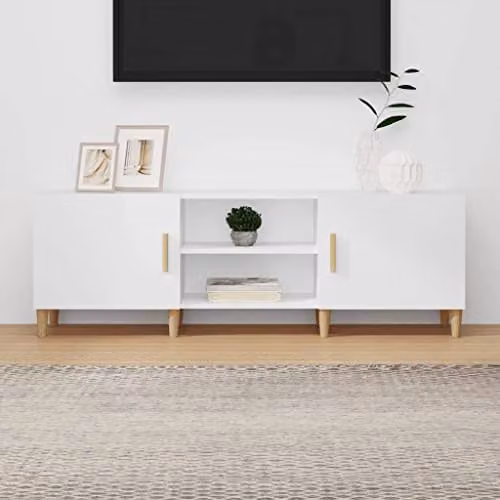 vidaXL Modern White TV Cabinet in Engineered Wood, W: 150 cm, D: 30 cm, H: 50 cm – 2