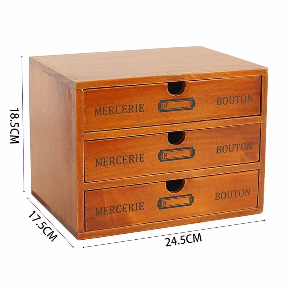 VOGREX 3 Drawer Mini Wooden Desktop Storage Organiser Chest in Brown – 2