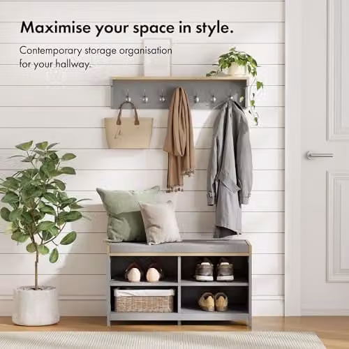 VonHaus Ash Hall Wall Mounted Coat Rack with Shelf in Grey – 2