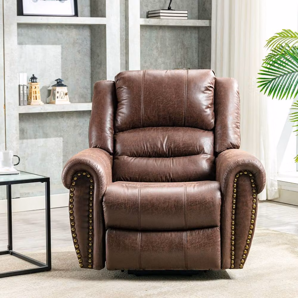 Matteo Oversized Power Lift Recliner in Brown with Synthetic Leather and Massage and Heat Functions – 9