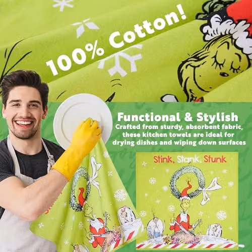 Carbotex Highly Absorbent Cotton Kitchen Towels, Pack of 2, Multicolour and Green – 2