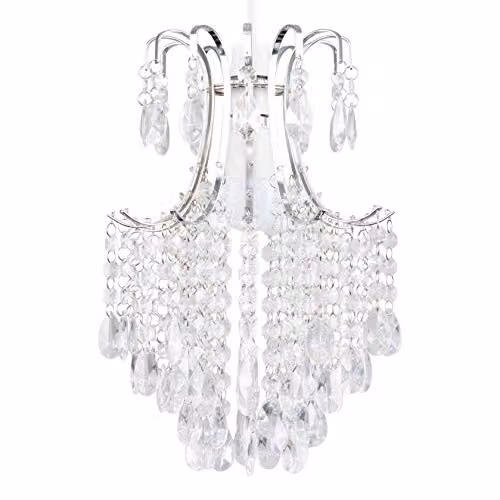 MiniSun Modern Silver Chrome Ceiling Light Shade with Transparent Acrylic Droplets, Shade Width: 32 cm