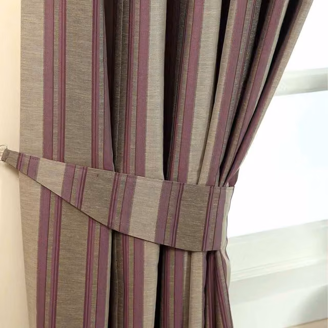 Homescapes Modern Stripe Jacquard Curtain Tie Back Pair in Purple and Grey