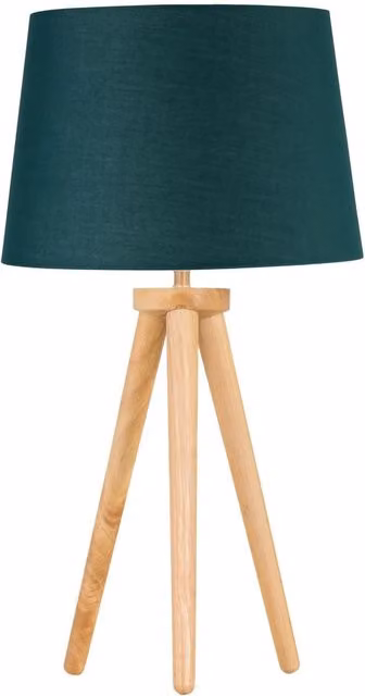 First Choice Lighting Voyage Table Lamp with Light Oak Wood Base and Dark Green Fabric Shade in Brown – 1