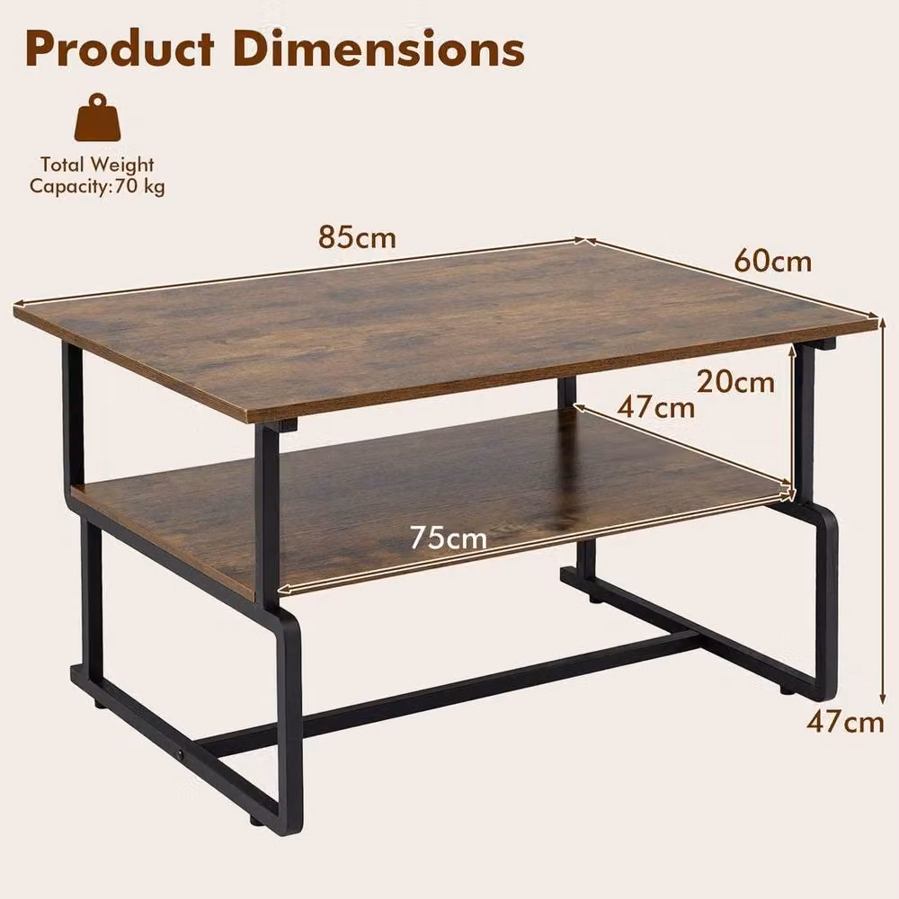 KORVIXA Modern Rectangular Centre Table in Brown with Metal and Wood Finish – 2