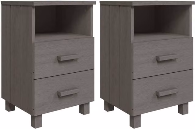 Berkfield Home HAMAR Bedside Cabinets, 2 Pack, Light Grey Solid Pine Wood, W/D/H: 40 x 35 x 62 cm