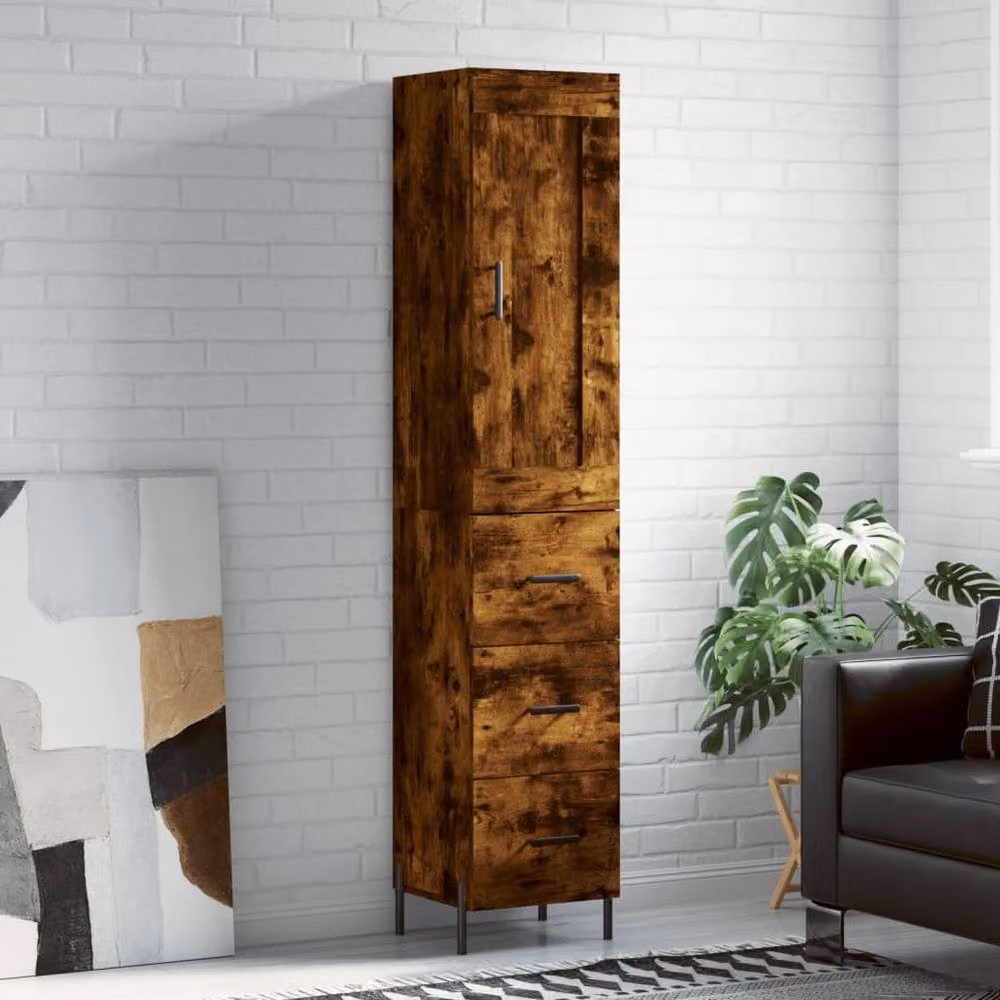 Berkfield Home Smoked Oak Highboard in Brown, W/D/H: 34.5 x 34 x 180 cm – 2