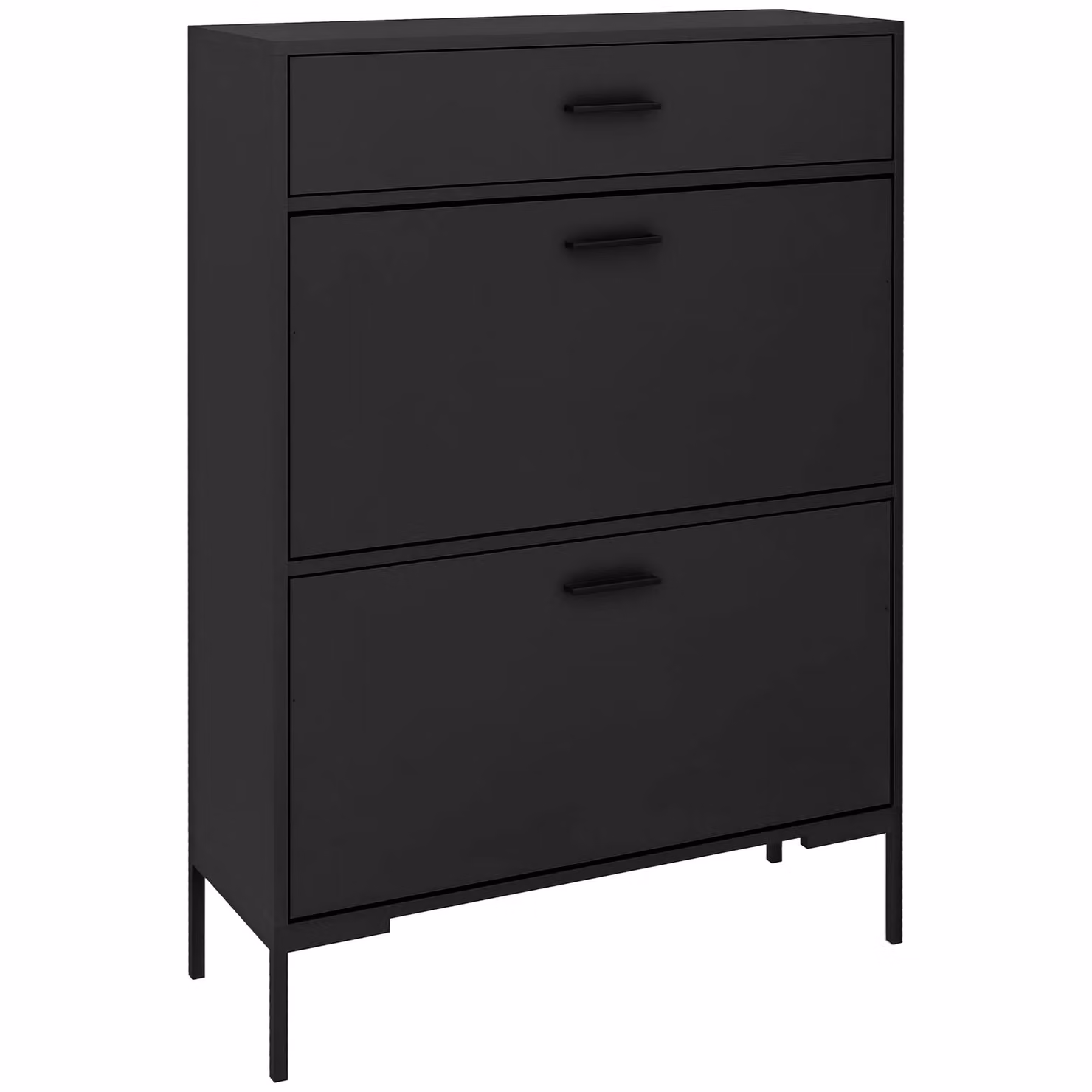 HOMCOM Modern Black Shoe Storage Cabinet with Tilting Compartments and Drawers, H 76 cm x W 110 cm x D 26 cm – 9