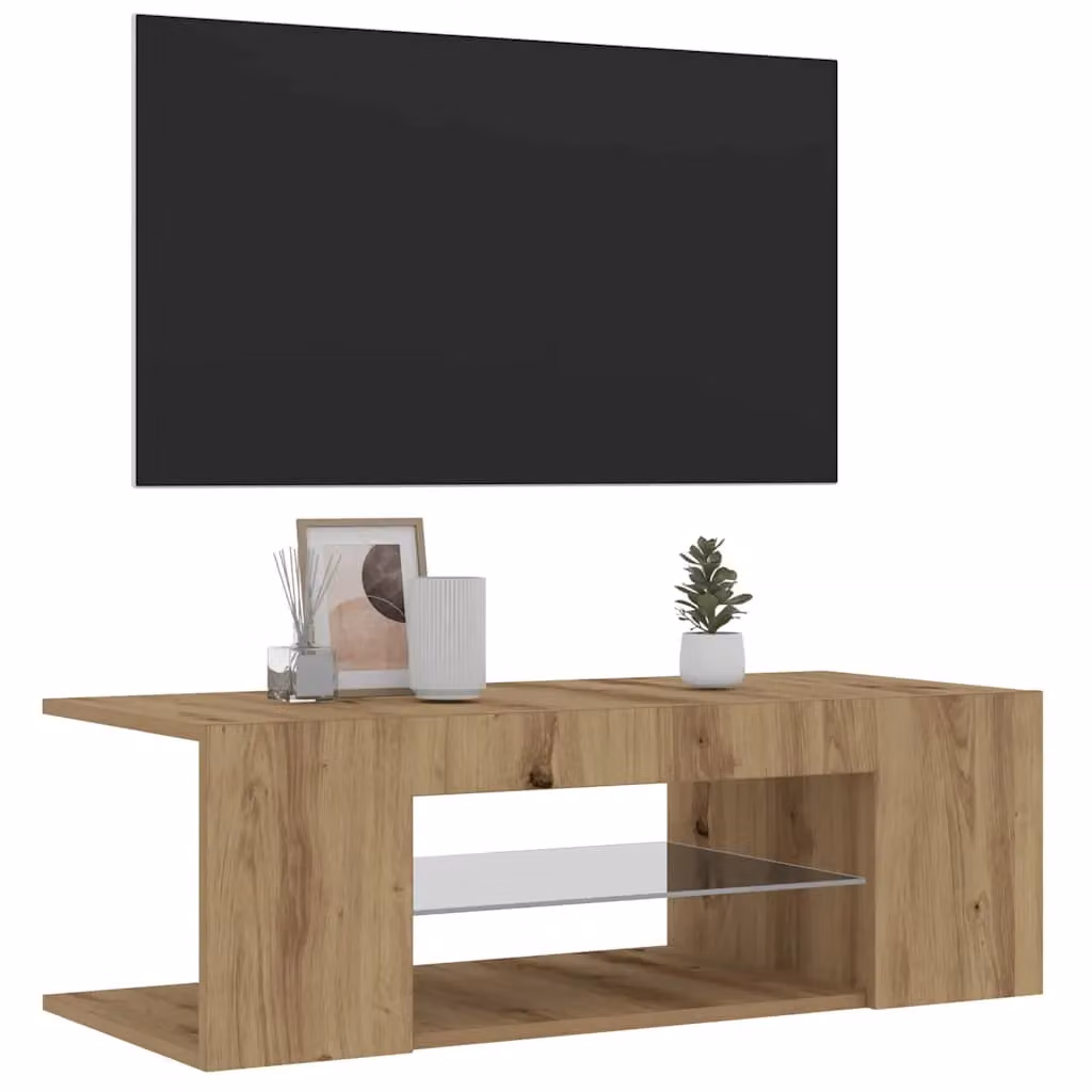 Berkfield Home Artisan Oak TV Cabinet with LED Lights in Brown, W/D/H: 90 x 39 x 30 cm – 4