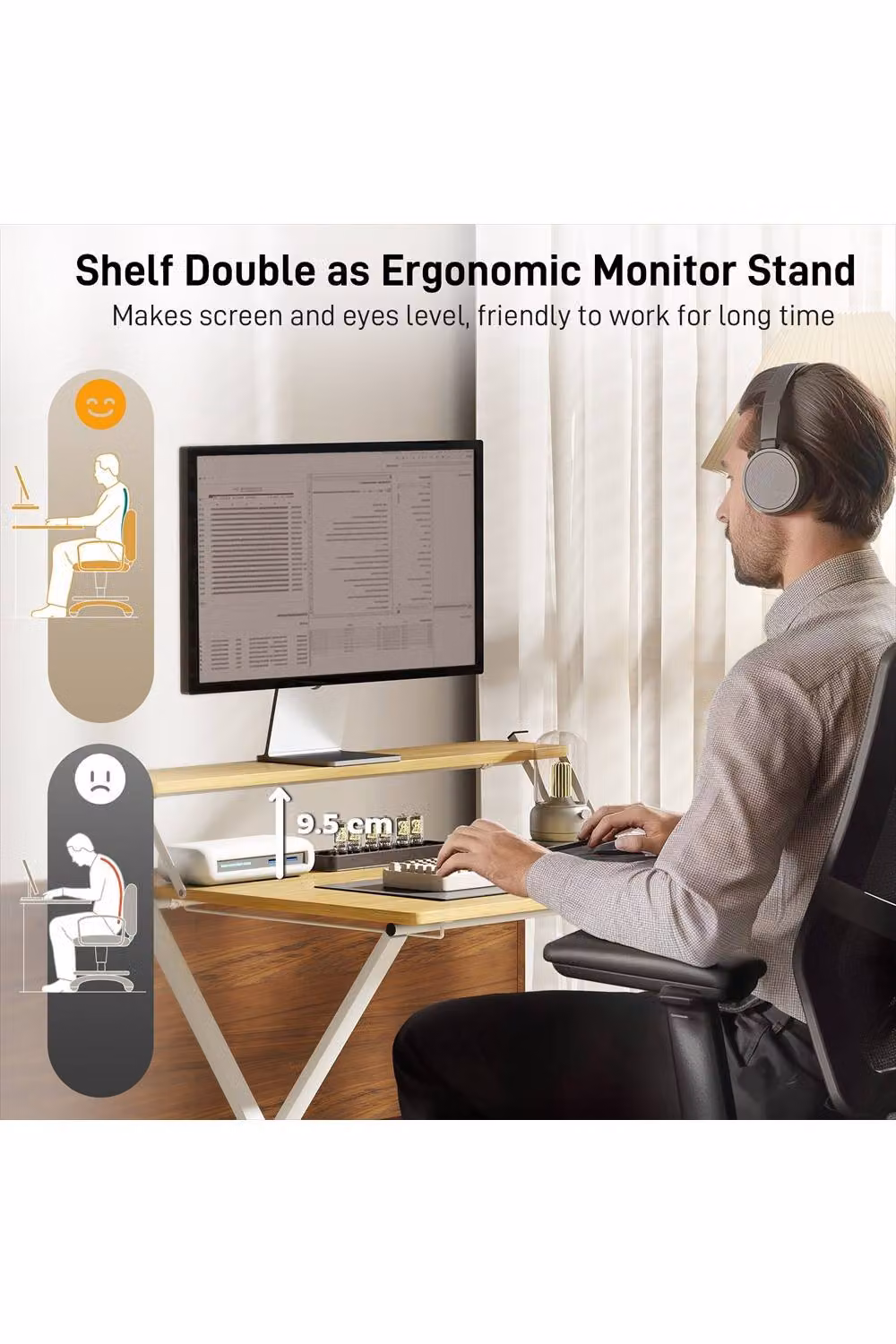 ERGOVEXA Compact Folding Computer Desk in Maple Wood-Effect and Beige – 2
