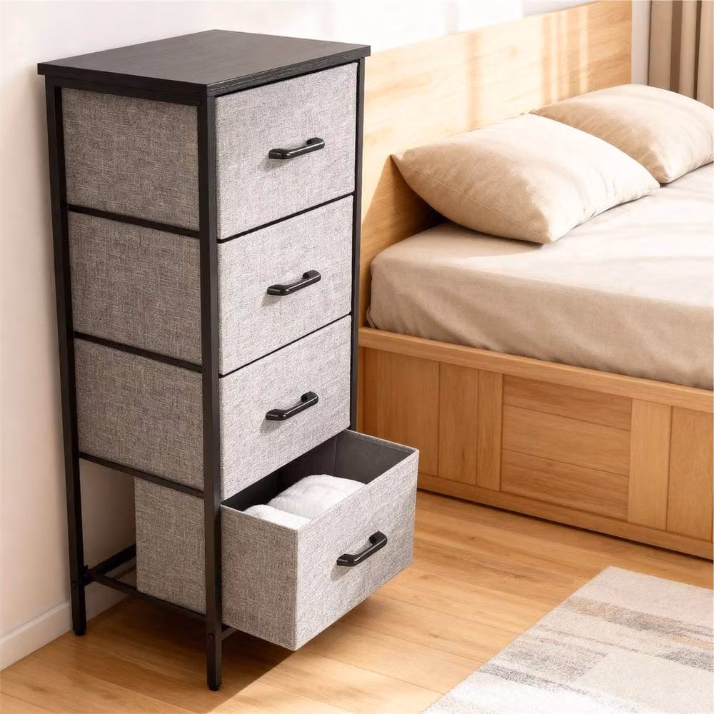 FLAVORA 4 Drawer Fabric Storage Unit with Wood Top in Grey W/D/H: 100 x 100 x 100 cm – 3