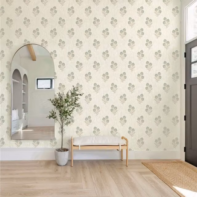 Belgravia Dcor Carlotta GreenCream Botanical Abstract Vinyl Roll in Green