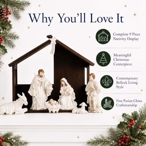 Belleek Living Classic Nativity Set, White and Gold Ceramic Tabletop Christmas Figurines, H 50.8 cm x W 40.64 cm x D 40.64 cm – 6