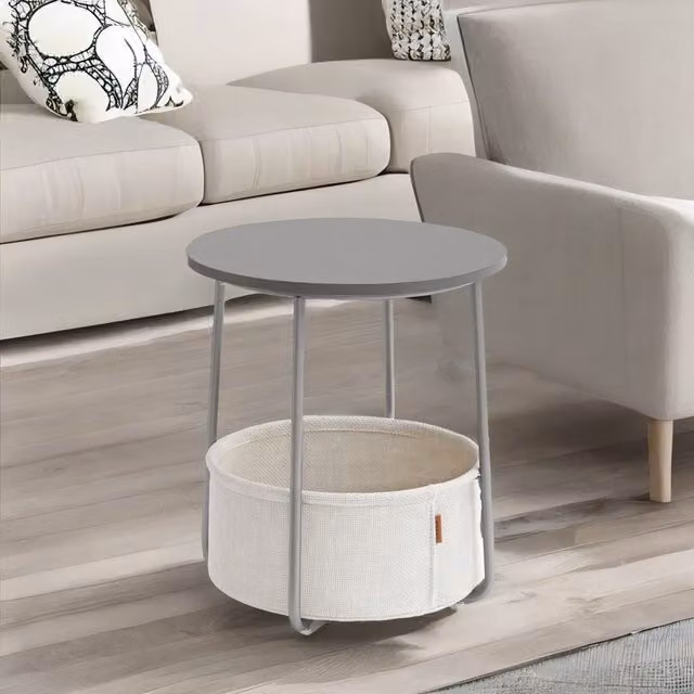 Rafaelo Mobilia Grey Bedside Lamp Table with Storage Basket, W/D/H: 45 x 45 x 50 cm – 1