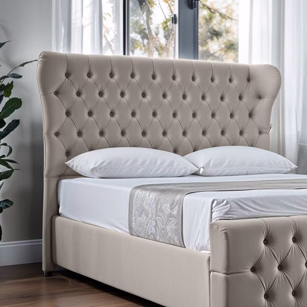 UK Bed Furniture Isabella Upholstered Slatted Base Bed with 48 Inch Wingback Headboard in Grey, Size: 140 x 200 cm – 3