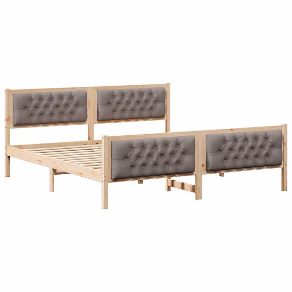 Berkfield Home Upholstered Bed Frame with Headboard in Beige Solid Pine Wood W/D/H: 180 x 200 x 85.5 cm – 2